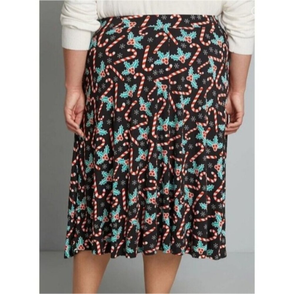 Modcloth Jersey Knit Candy Cane A-Line Skirt Festive Holiday Small New Office - Picture 7 of 8